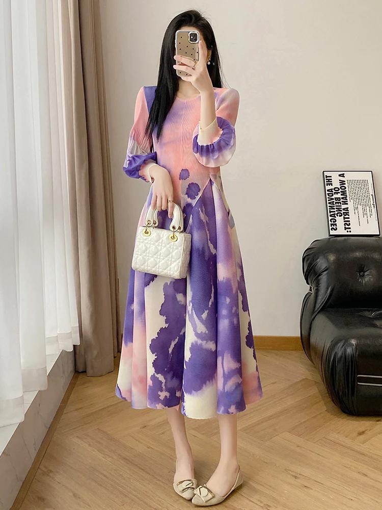 Miyake 2025 été nouvelle robe plissée plis boutons fins français plissé café pause robe Style étrang