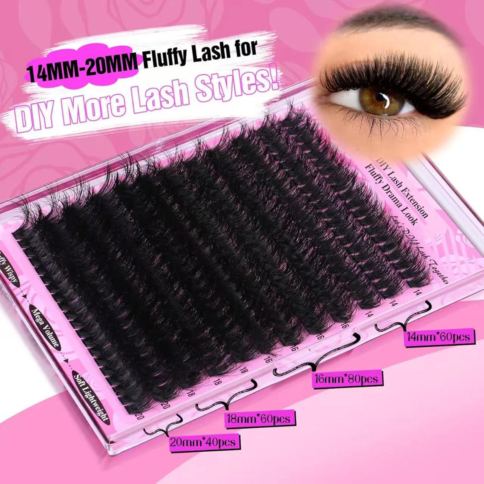 Cils épais moelleux grappes individuelles 200D Cosplay Extensions de cils de Faux vison manga faux c
