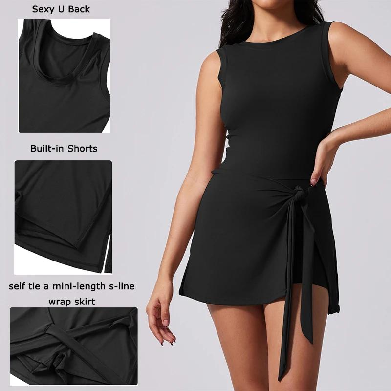 VITALINOVO Robe de tennis pour femme avec short intégré Robes de sport pour femme sans manches col b