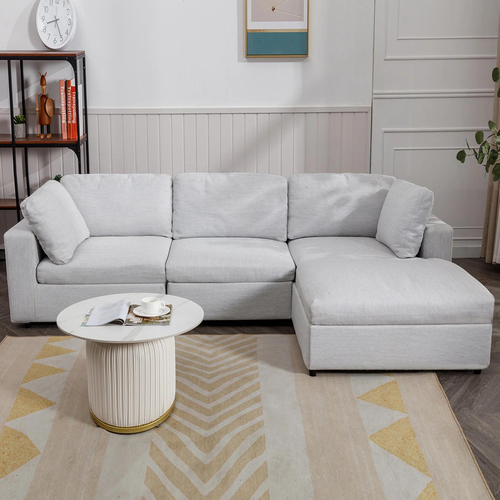 HORGgland-Canapé sectionnel en forme de L avec 2 coussins gratuits, chaise droite, O, 107 po