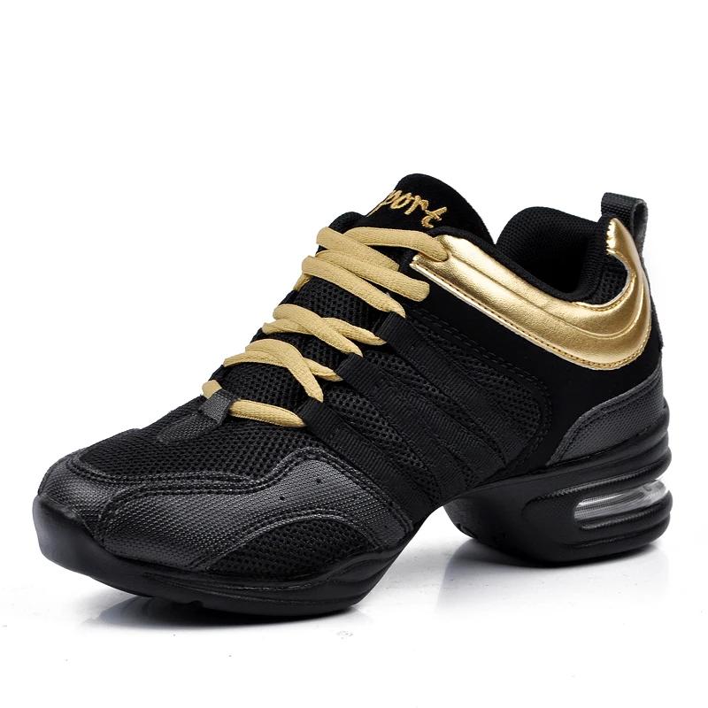 Chaussures de danse Jazz femme noires semelles souples maille respirante modernes Salsa carrées