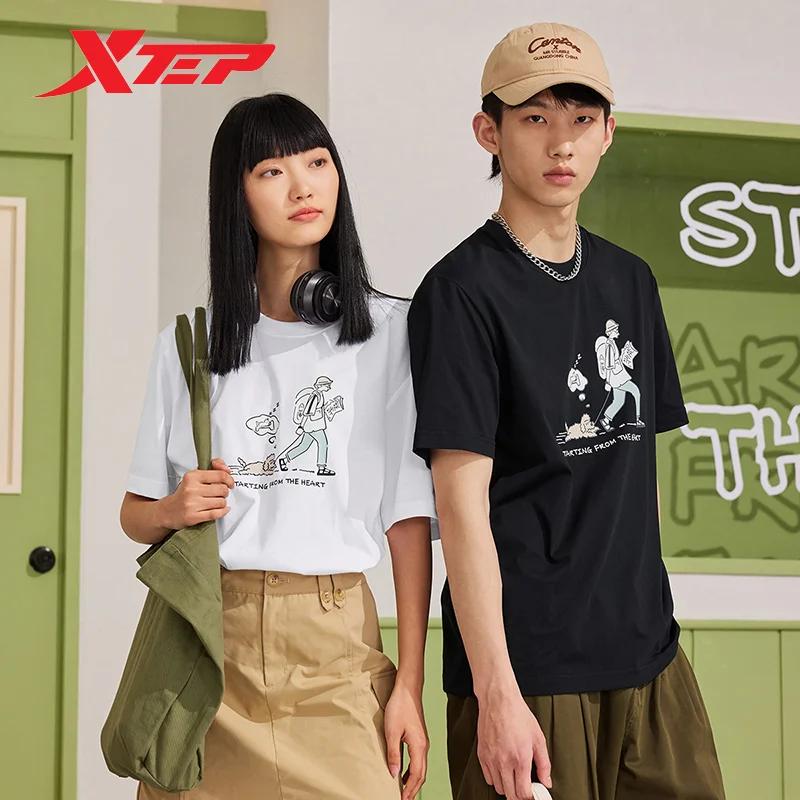 Xtep tricot t-shirt court pour hommes et femmes mode d'été sport sweat doux loisirs confortable haut