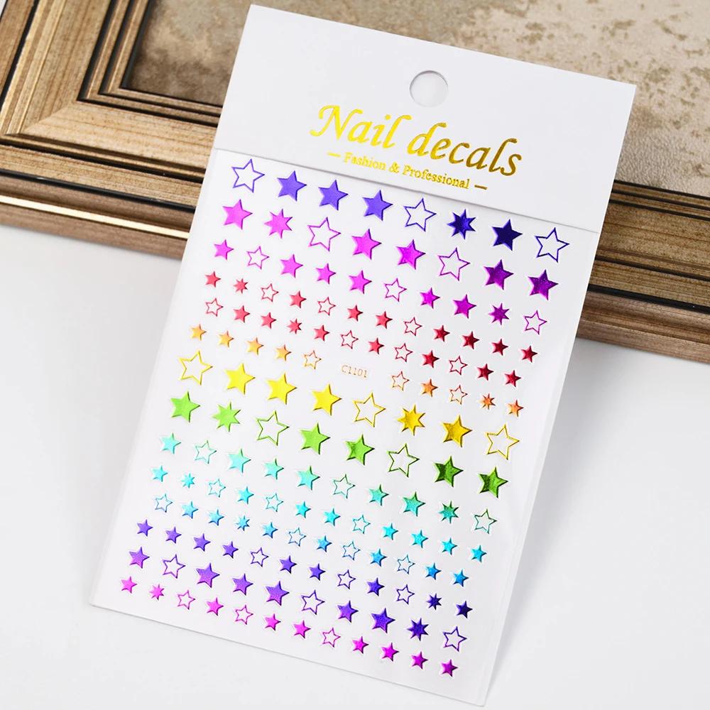 Autocollant 3D étoile noir et blanc pour Nail Art, décalcomanies auto-adhésives pentagramme Y2K, pai