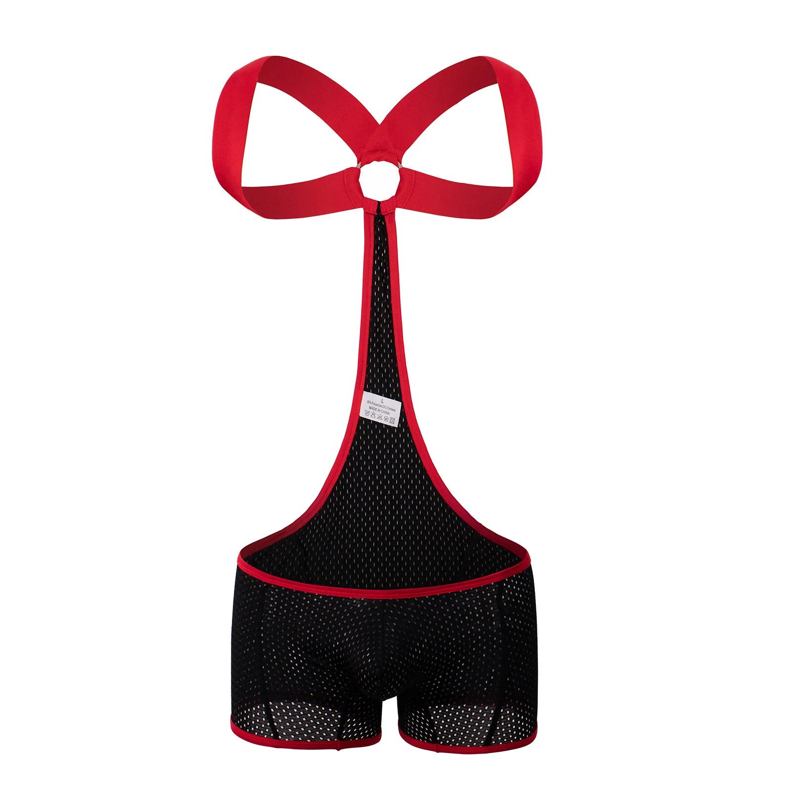 Hommes lutte Singlet respirant maille combinaison Fitness sport justaucorps sous-vêtements homme dos