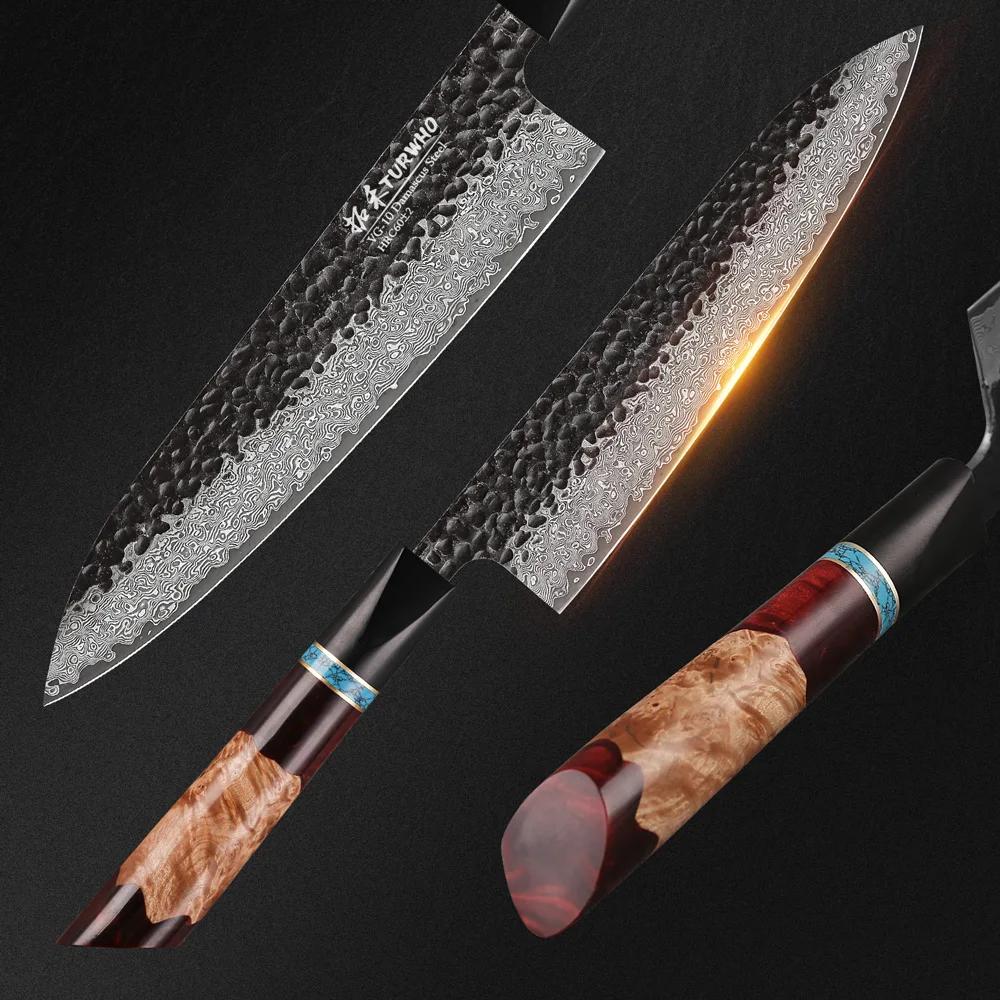 TURWHO couteaux de cuisine forgés à la main en acier damas VG10 couteau de Chef japonais Kiritsuke N