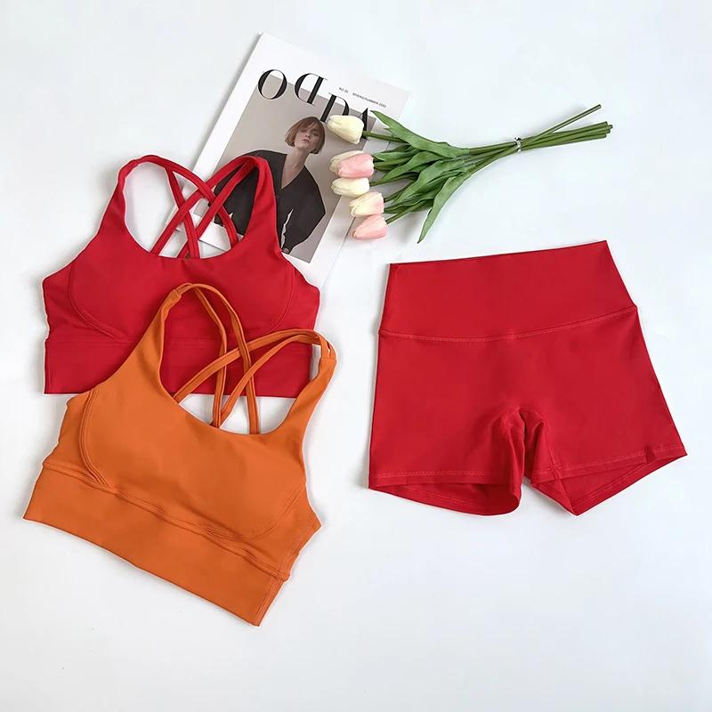 Ensemble de Yoga 2 pièces, sensation nue, vêtements d'entraînement pour femmes, Shorts de Yoga taill