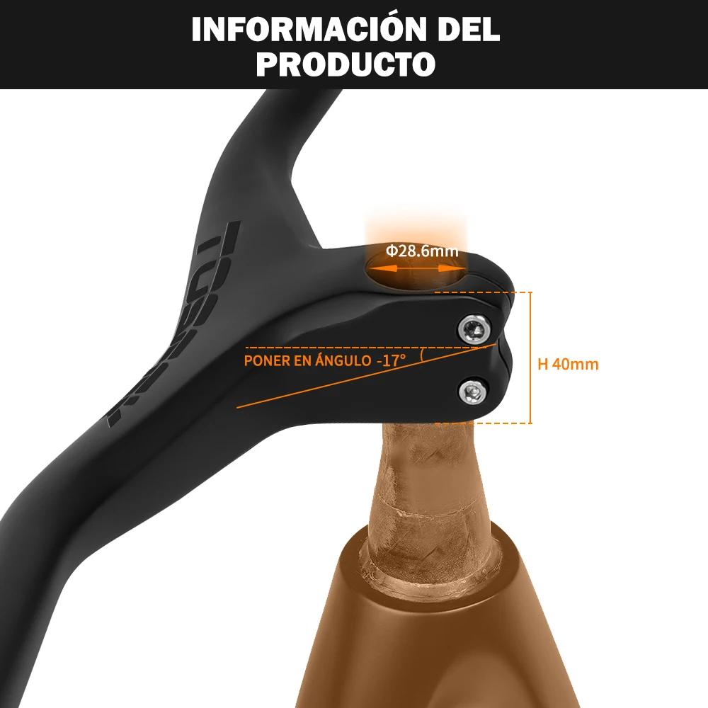 Guidon intégré carbone TOSEEK VTT 28.6mm -17° tige 660-800mm réglable pour vélo tout terrain