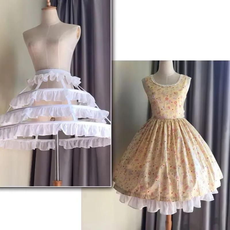 Femmes filles Lolita creux feuille de Lotus dentelle Cage à oiseaux os de poisson jupe Cosplay robe