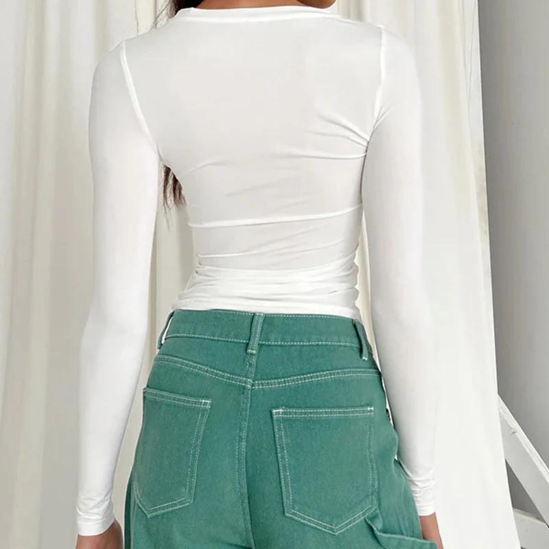 Femme vêtements à manches longues T-shirt coupe ajustée hauts femme col rond tricoté près du corps T