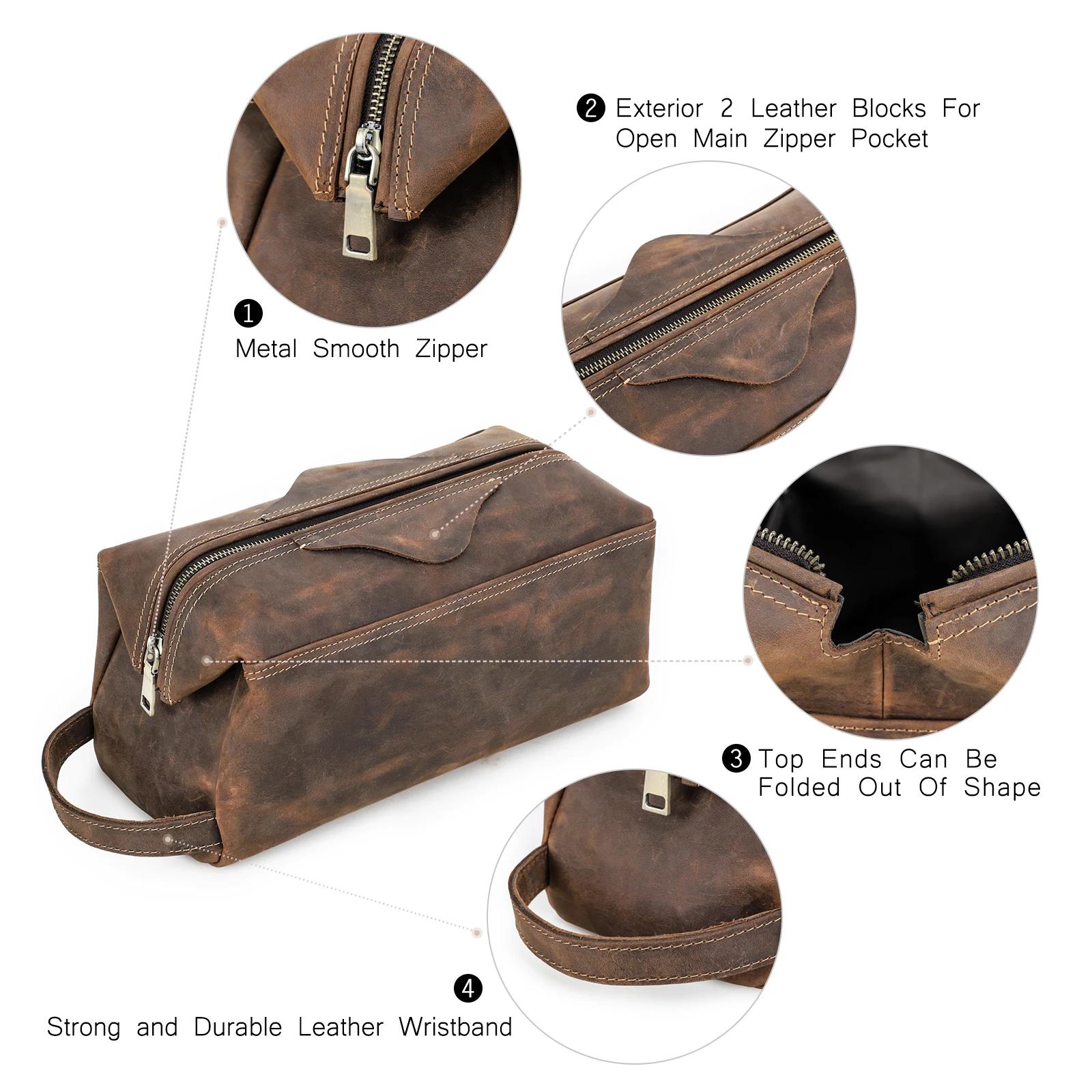 Trousse de toilette en cuir véritable pour hommes et femmes, sac à cosmétiques, trousse de toilette