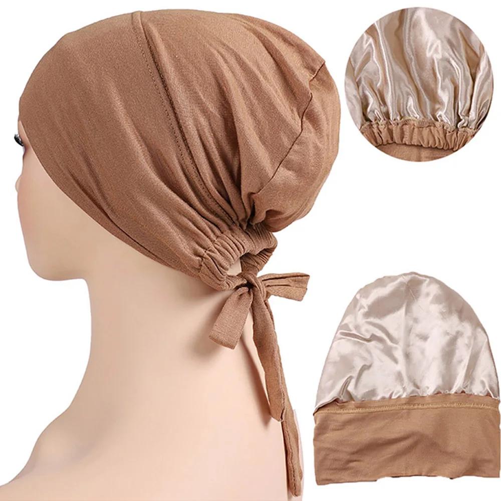 Bonnet Hijab en Satin Modal Double couche, sous-capuchon islamique avec cravate, Hijabs instantanés