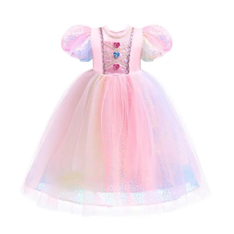 Robe de princesse sirène pour filles, en maille de pierres précieuses colorées à paillettes dégradée