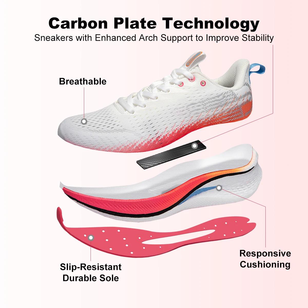 Chaussures de course femme plaque carbone professionnel amorti - Baskets jogging plein air décontracté respirant