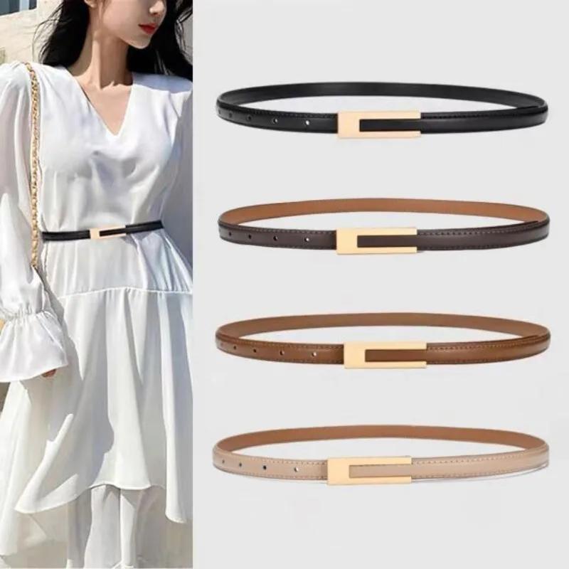 Femmes coréennes à la mode en cuir PU mince sangle de taille accessoires en métal ceinture de base f
