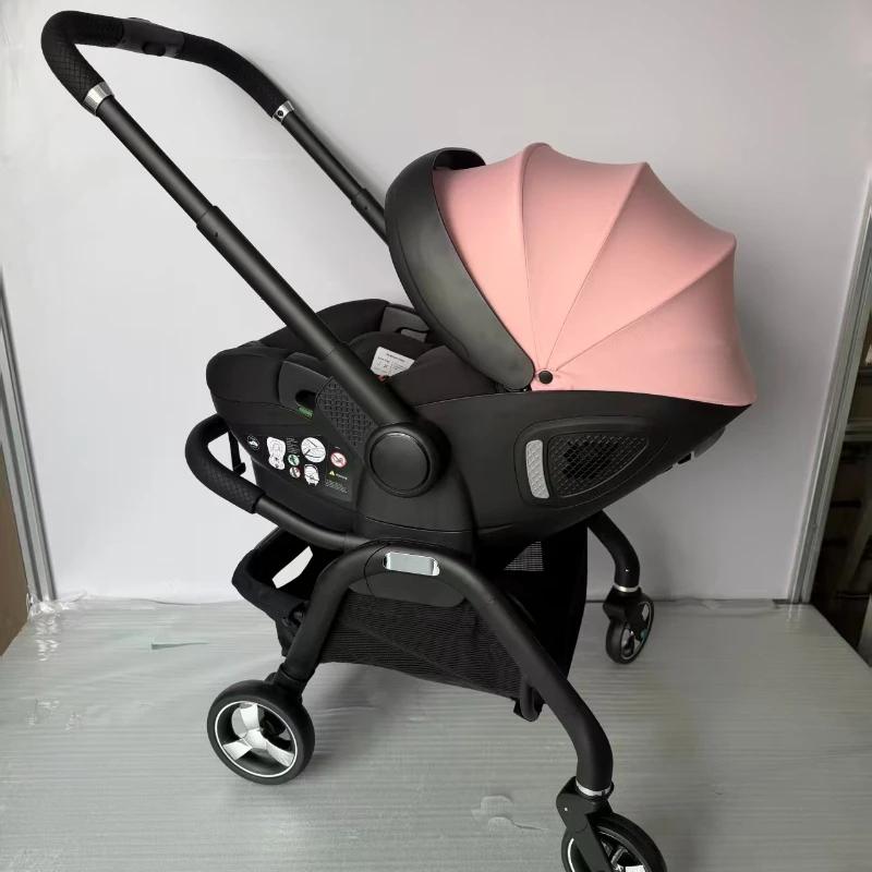 Poussette bébé rose 4-en-1 neuve avec nacelle, siège auto multifonctionnel, poussette de luxe, pliab