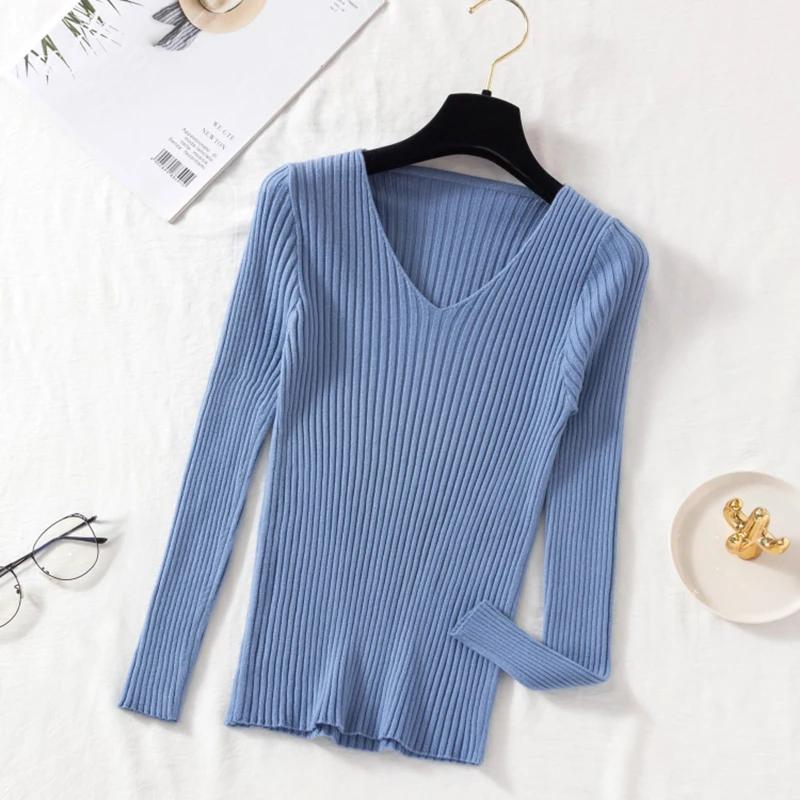 Automne hiver femmes chandails décontracté à manches longues tricoté col en V pull Femme basique sol