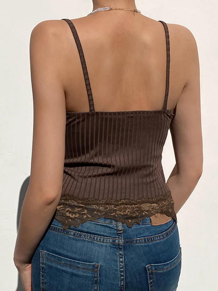 Gothique basique moulante femmes Camis Grunge Punk noir décontracté dentelle garniture culture hauts