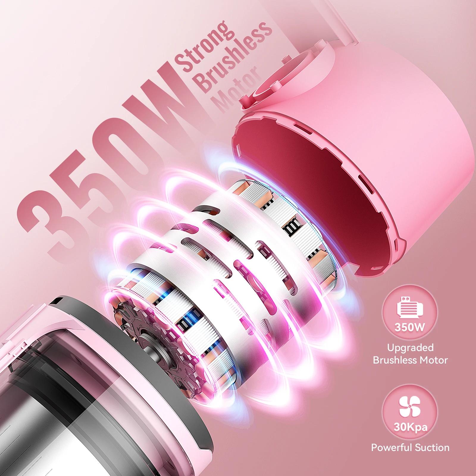 YOMA-Aspirateur balai sans fil, aspirateur sans fil, déterminer les poils d'animaux, sol dur, rose,