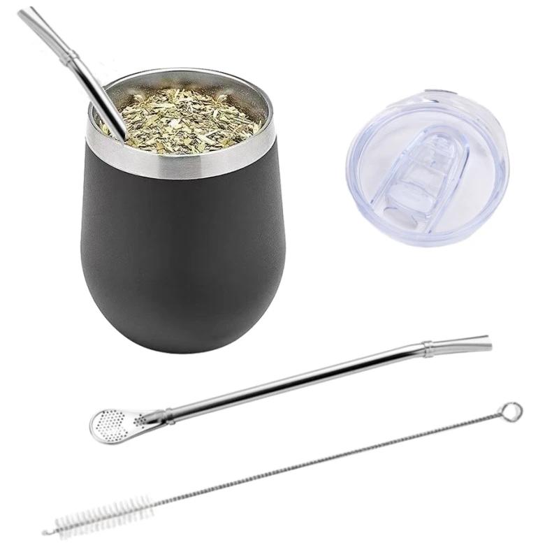 Ensemble de gourde Yerba Mate, tasse à thé et Bombilla à Double paroi en acier inoxydable, comprend