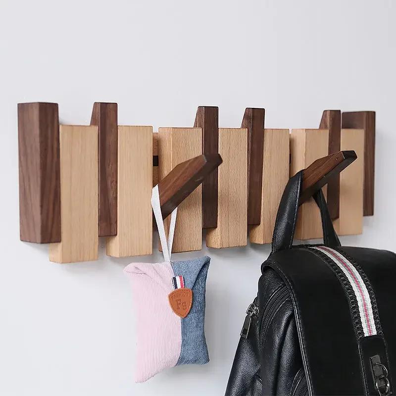 Porte-manteau mural en noyer noir, crochet à vêtements en bois massif, porte d'entrée, porte-manteau