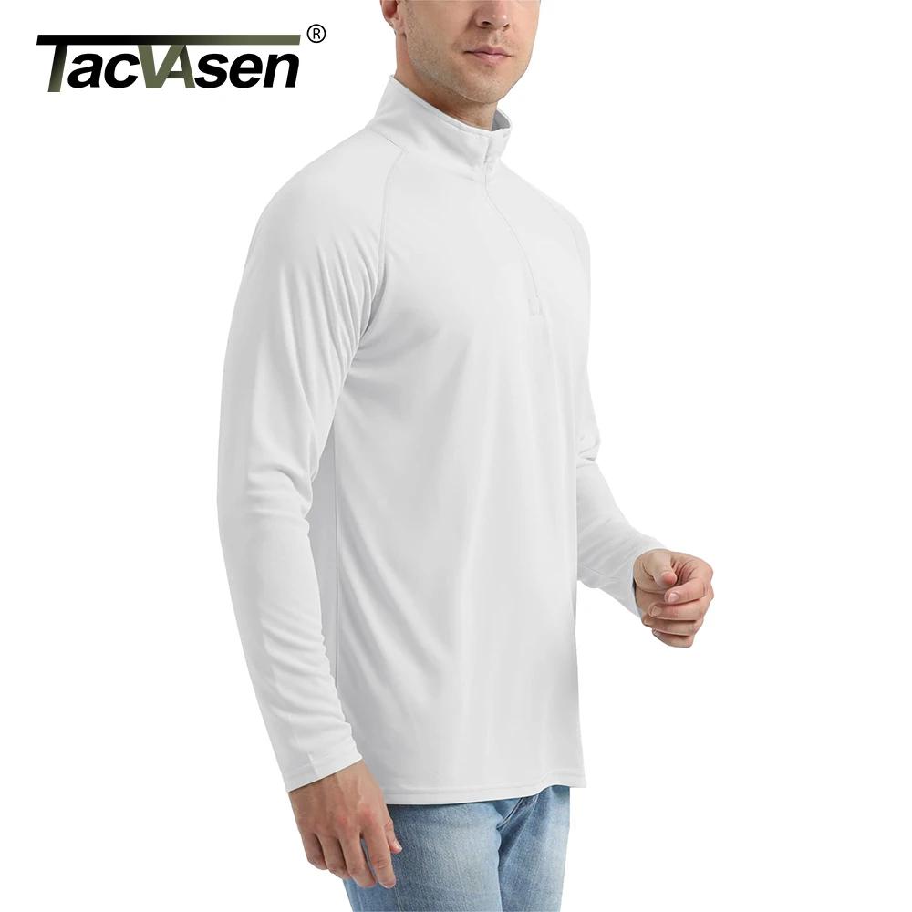 TACVASEN UPF 50 + T-shirts hommes 1/4 fermeture éclair Protection UV à manches longues T-shirts pêch