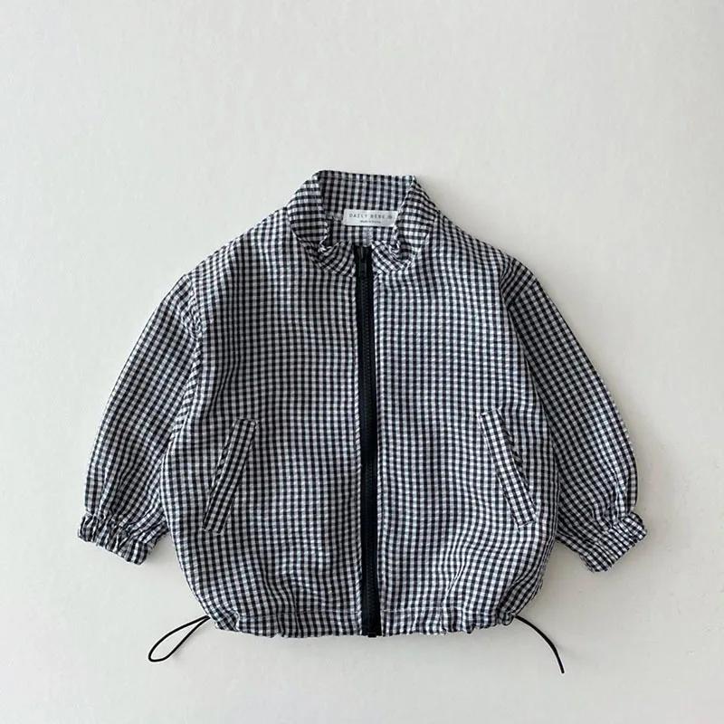 Veste d'été respirante à carreaux fins pour enfants, version coréenne, manches longues, vêtements dé