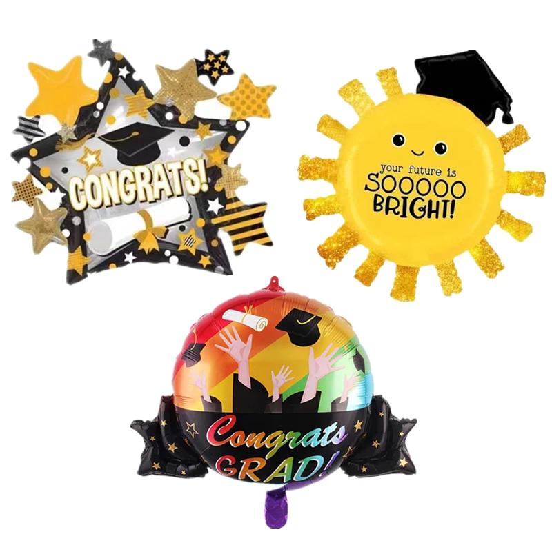 Nouveau ballon en aluminium en forme de chapeau de diplômé 2026, motif soleil et gypsophile, idéal p