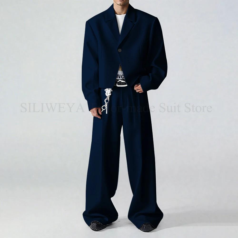 Costumes pour hommes 2 pièces veste pantalon noir simple boutonnage un bouton décontracté affaires S