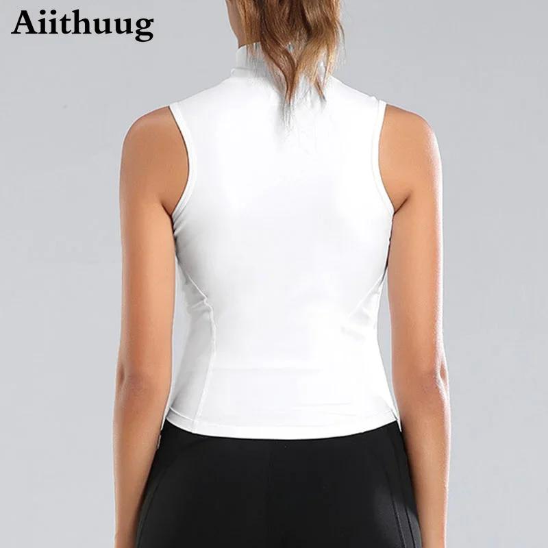 Aiithuug athlétique fermeture éclair Sweat gilet veste sans manches course dessus de Yoga col haut c
