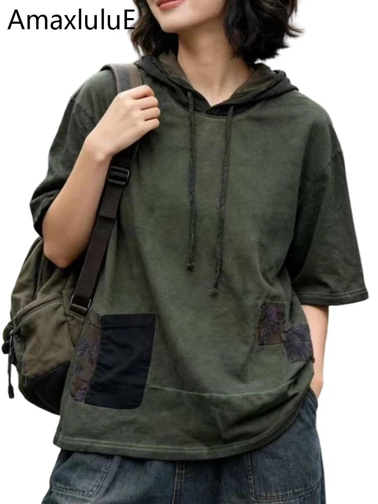 Amax LuluE 2026 – Nouveaux hauts amples à capuche style vintage coréen pour femmes – Vêtements décon