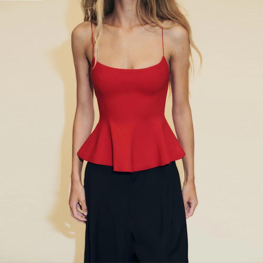 Chemise décontractée pour femme - Style printemps/été. Bretelles élastiques. Col rond. Design sexy.