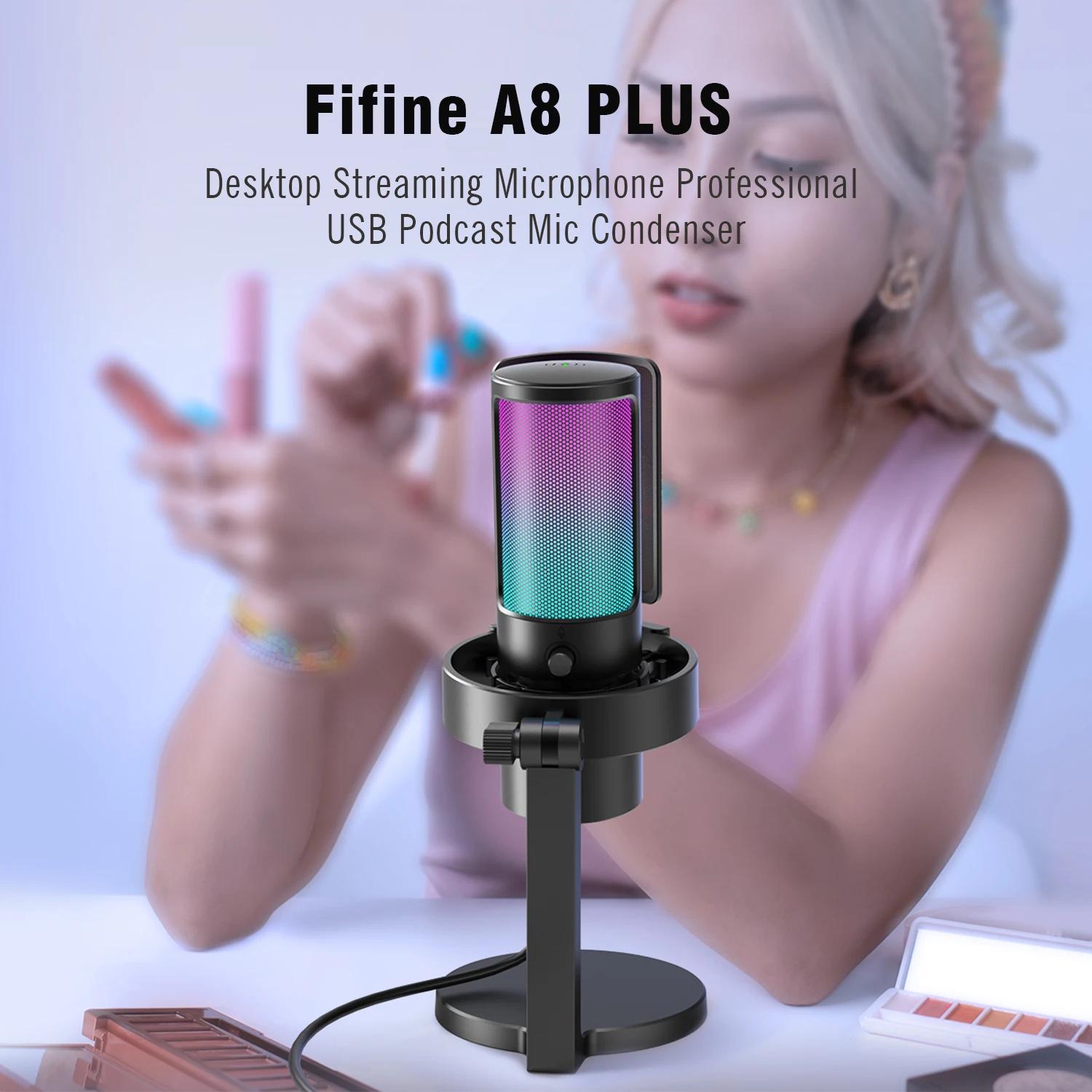 FIFINE-Ampligame A8 PLUS USB MIC avec abonnés, RVB allable, 3 capsules, 4 motifs polaires, cadrans d
