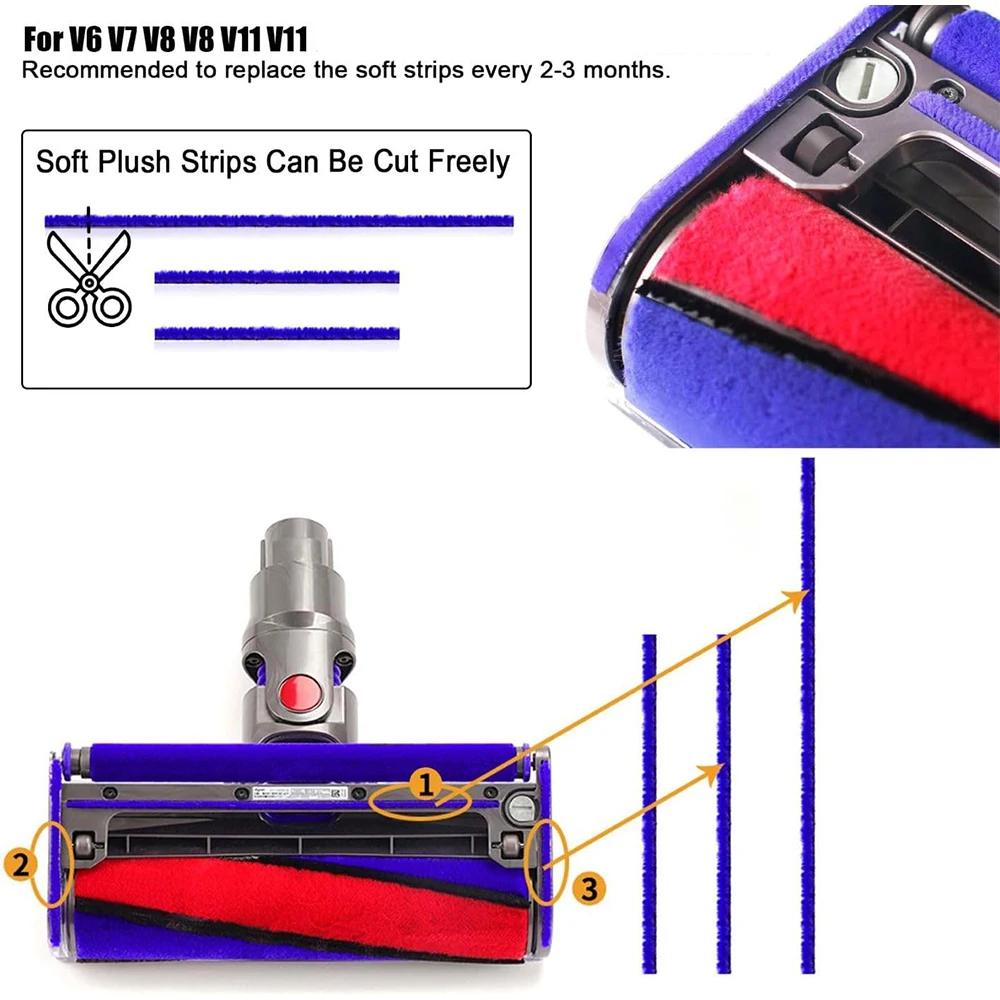 Bandes en peluche et roues de semelle pour Dyson V6, V7, V8, V10, V11, V15, tête de nettoyage à roul