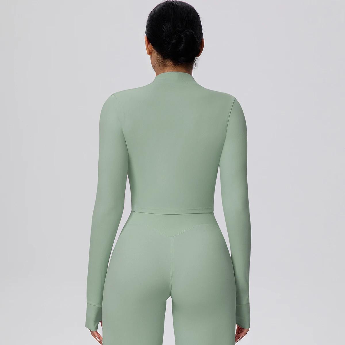 Veste de sport courte à fermeture éclair pour femme, haut d'été pour la gym, le fitness, la course,