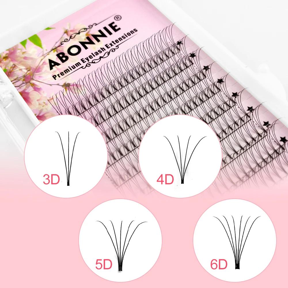 ABONNIE Extensions de cils russes pré-faits en éventail à tige courte 3D/4D/5D/6D, extensions de cil