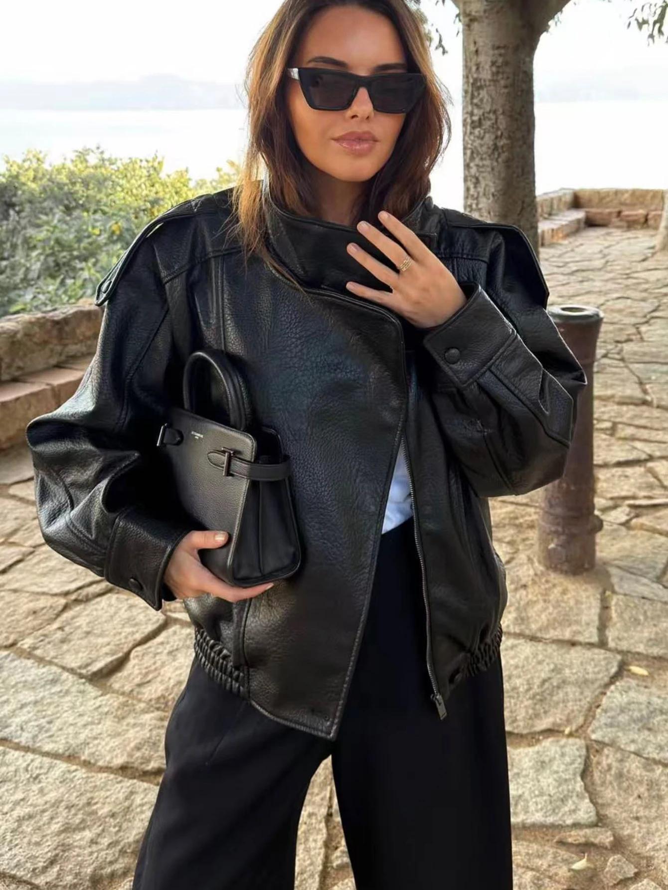 Automne hiver femmes veste en cuir 2025 lâche casual PU Faux cuir vestes manteau mode rue moto veste