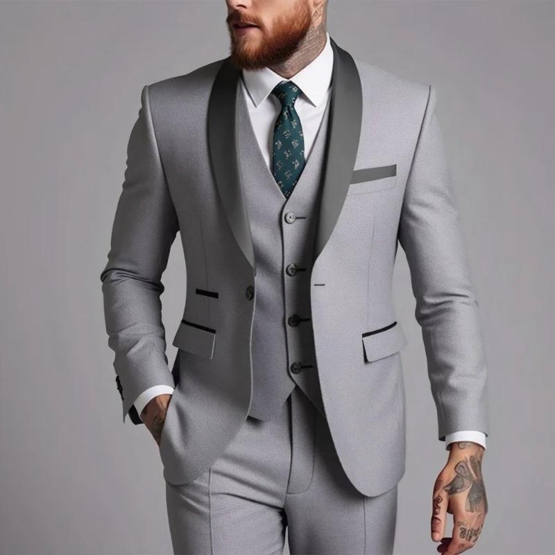 Costume 3 pièces pour homme, taille US, col à revers noir, veste, gilet et pantalon / Tenue de cérém