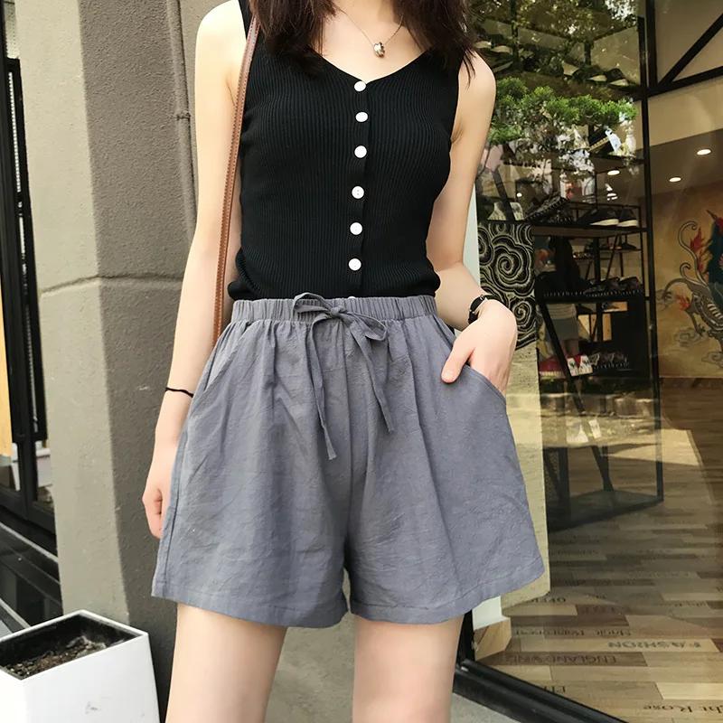 Short en lin décontracté pour femmes, short d'entraînement de gymnastique, en coton, grande taille,