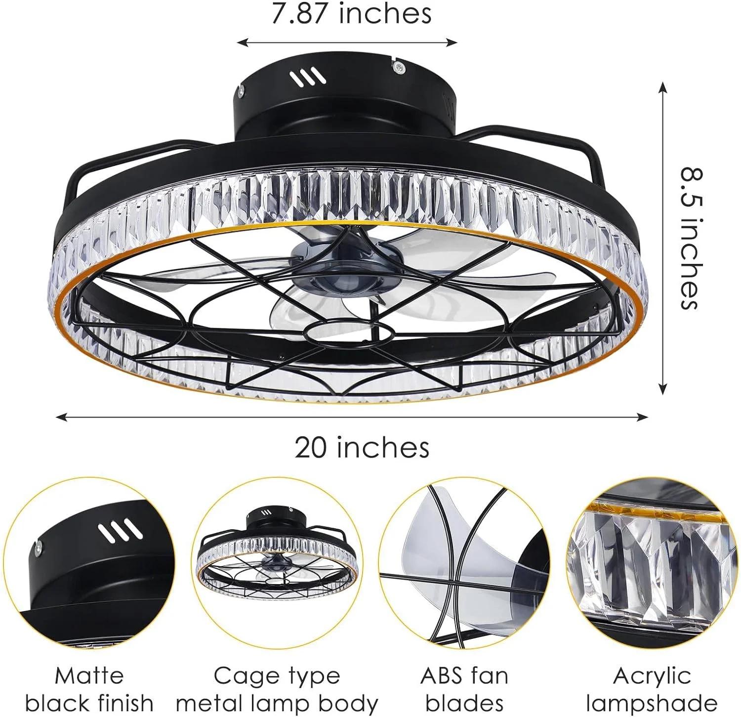 Plafonnier en cage 20 "avec télécommande et télécommande, 5 enceintes, 6 vitesses de vent pour chamb