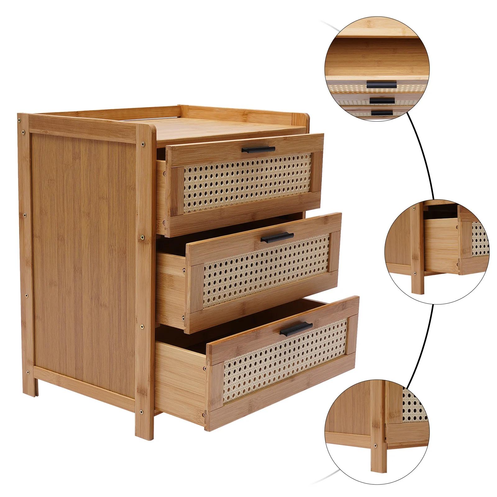 Table de chevet en bois de bambou à 3 tiroirs, armoire de rangement, meuble de chevet de chambre à c