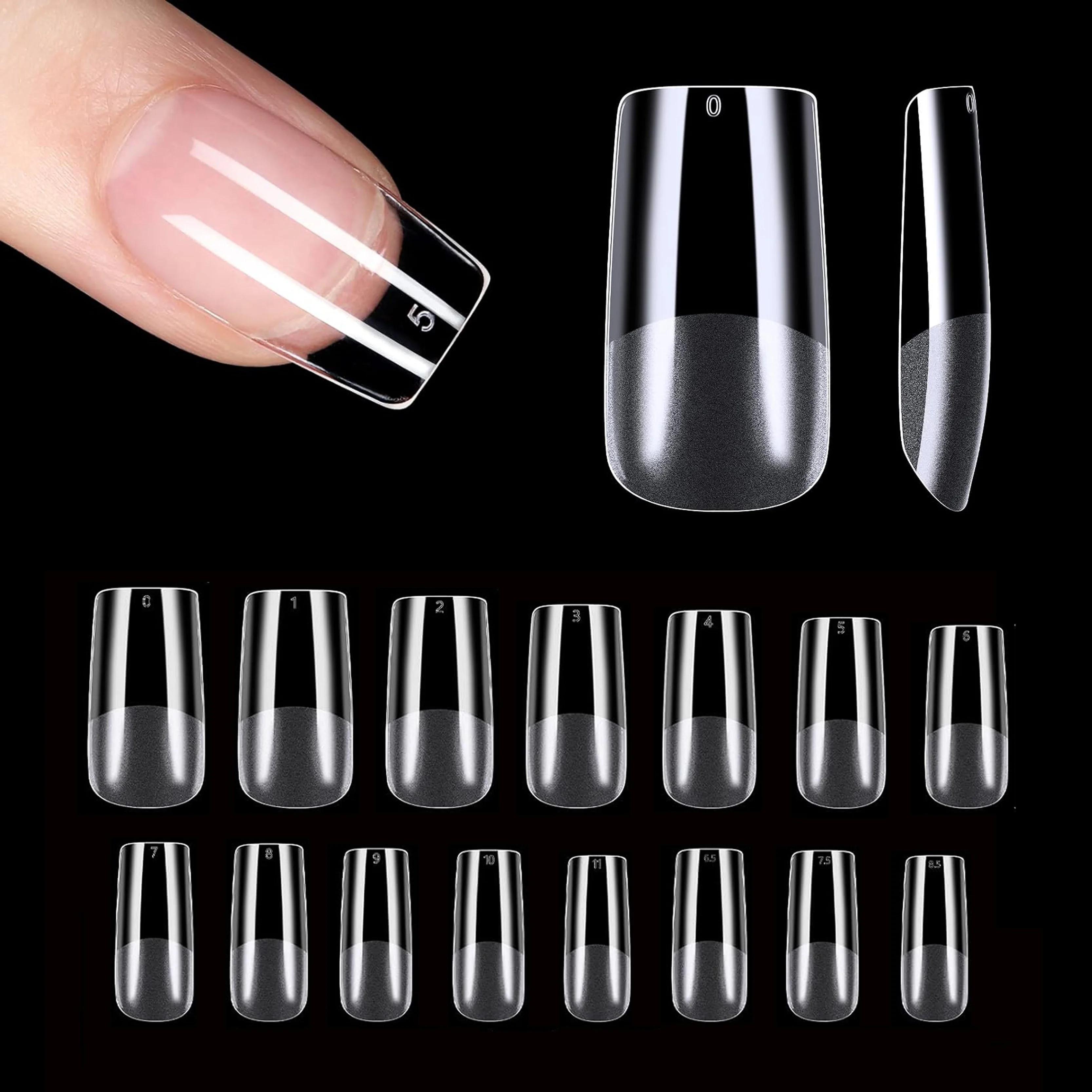 240/330 pièces pointes d'ongles demi-mates, carrés 15 tailles faux ongles transparents couverture co