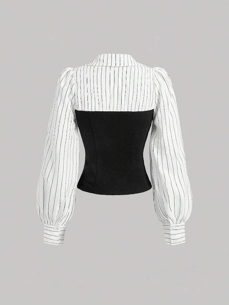 Chemise à revers épissé rayé pour femmes, tenue de bureau élégante, Style Business décontracté