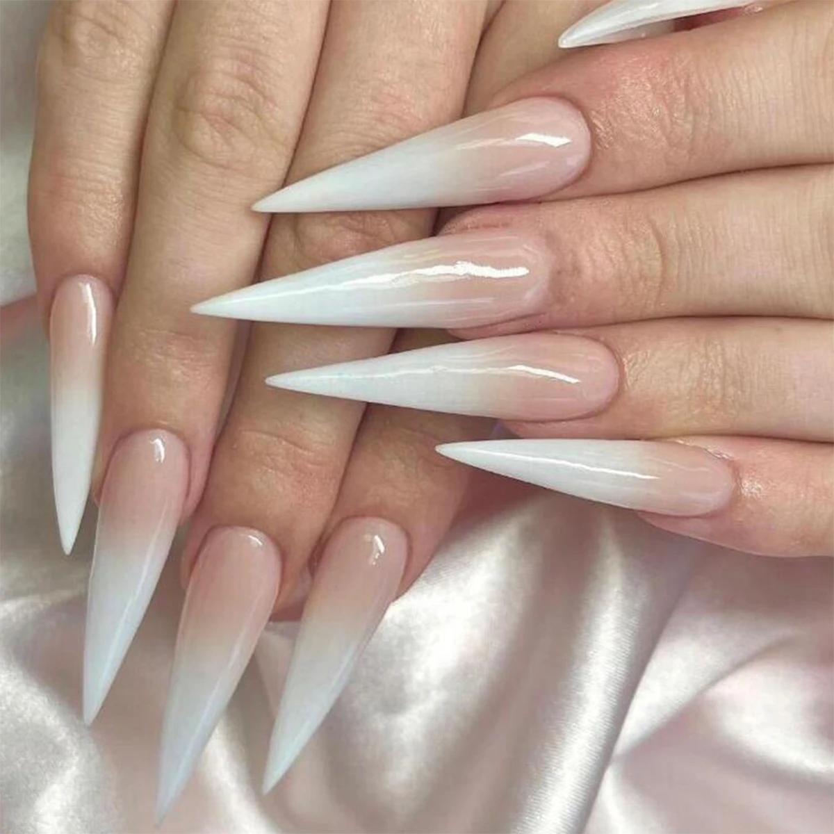 Tendances de la mode 24 pièces/ensemble femmes filles Long Stiletto français blanc dégradé couvertur