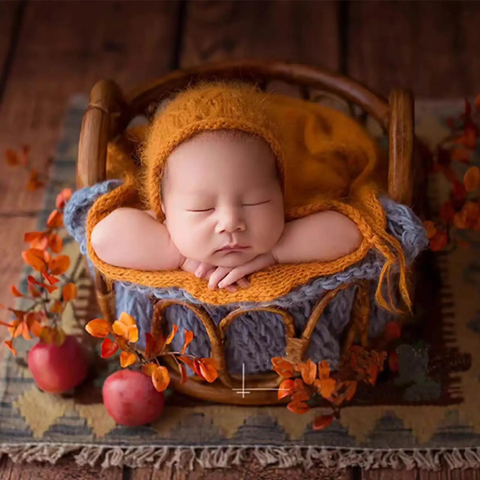 Accessoires de photographie pour nouveau-nés, panier rond tissé en rotin pour bébé, accessoires de p