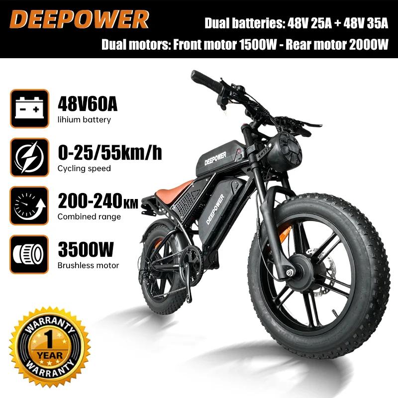 Vélo électrique tout-terrain 3000W à double moteur 48V60, pneus larges, pour adultes, adapté à la ne