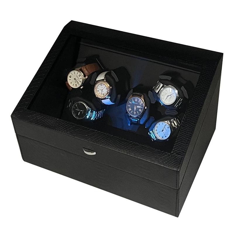 Boîte de remontoir de montre pour montres automatiques, support rotatif de 6 montres
