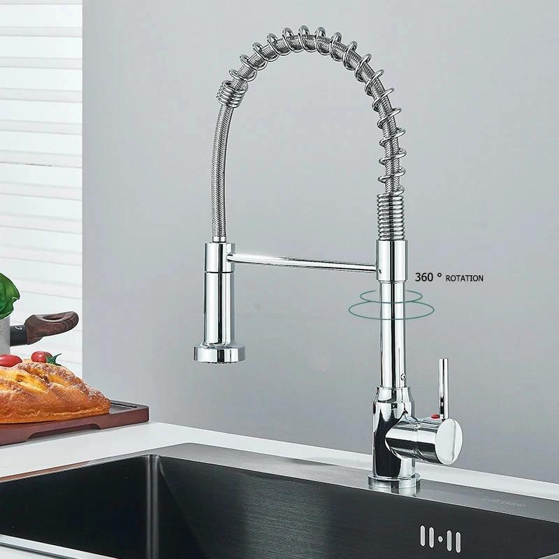Robinets de cuisine extractibles à ressort, tête de pulvérisation, robinet d'eau chaude et froide, R