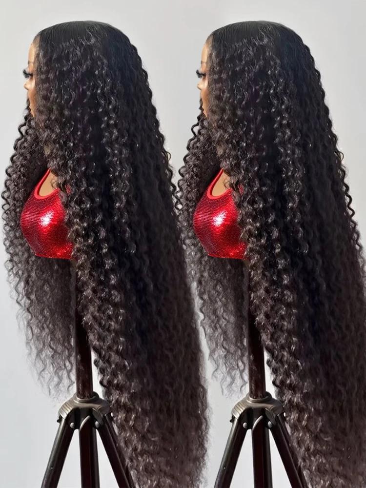 300% densité bouclés perruques cheveux humains 13x6 HD dentelle frontale vague profonde perruques 46