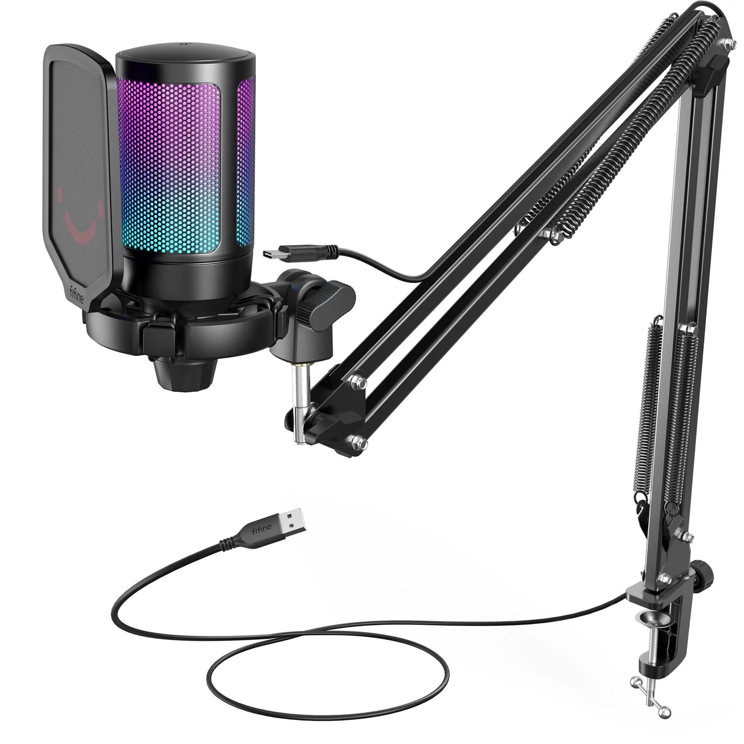 FIFINE Kit de microphone de jeu USB pour PC, ensemble de micro cardioïde à condensateur PS4/5 avec b