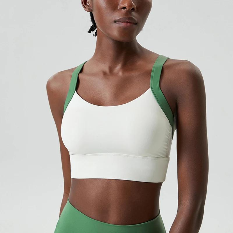 Soutien-gorge de sport pour femme, extensible, doux, sexy, dos croisé, crop top de gym, patchwork te